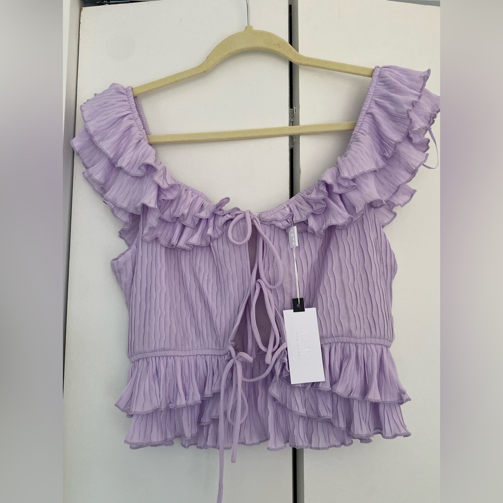 ASTR - Off shoulder , tie front ~ dreamy ~ purple top